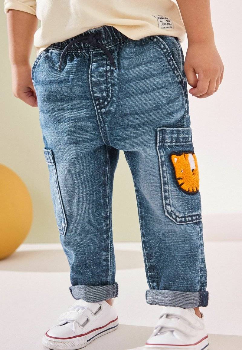 Next Next UTILITY - Relaxed fit jeans - mid blue denim with tiger 50% Rabatt für begrenzte Zeit