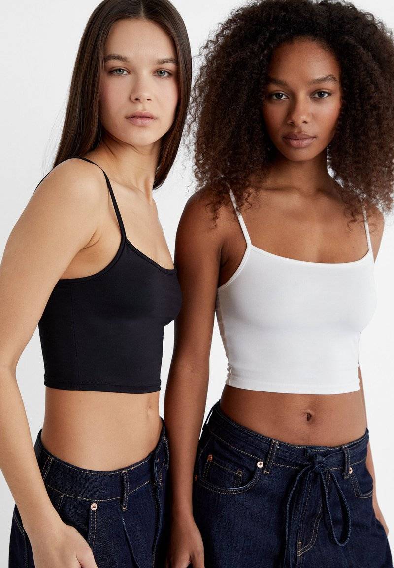 Stradivarius Stradivarius 2-PACK OF STRAPPY CROP - Top - black Discount Store für neue Produkte