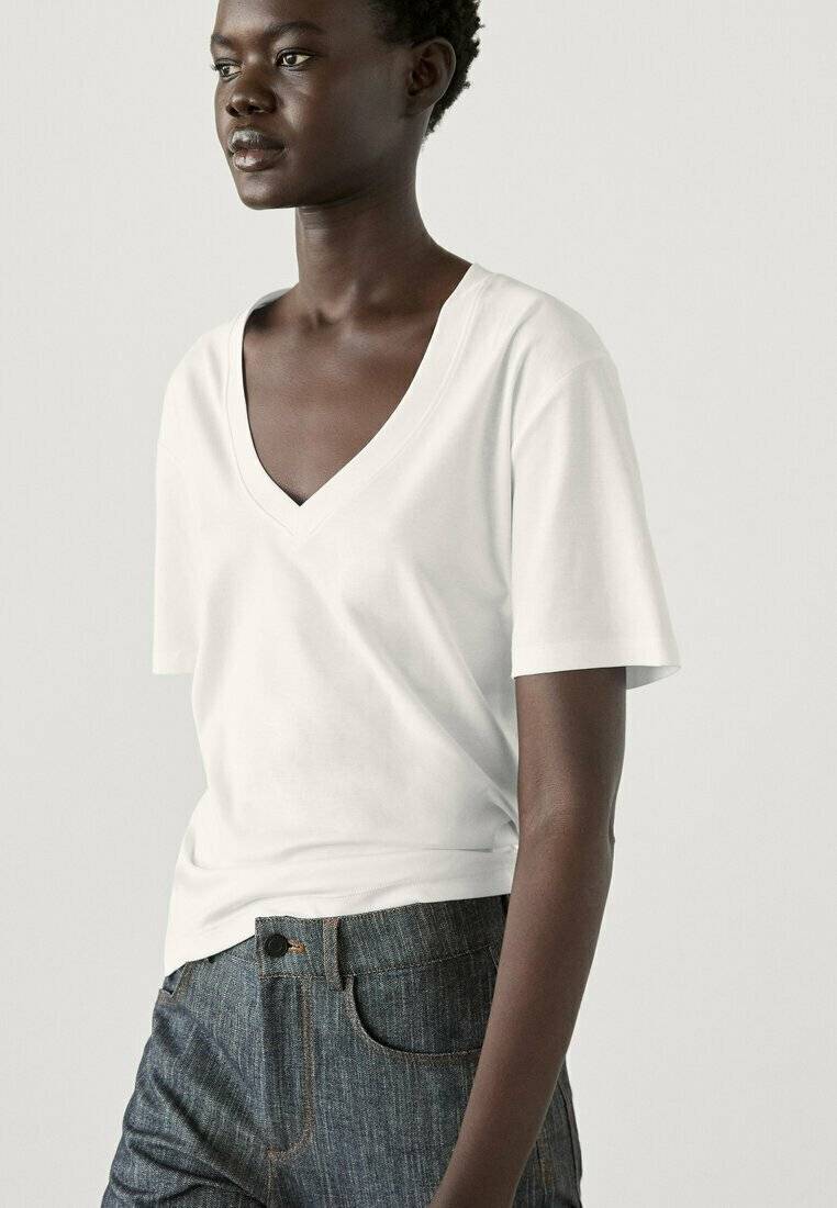 Massimo Dutti Massimo Dutti V-NECK - Basic T-shirt - white Muttertagsangebot