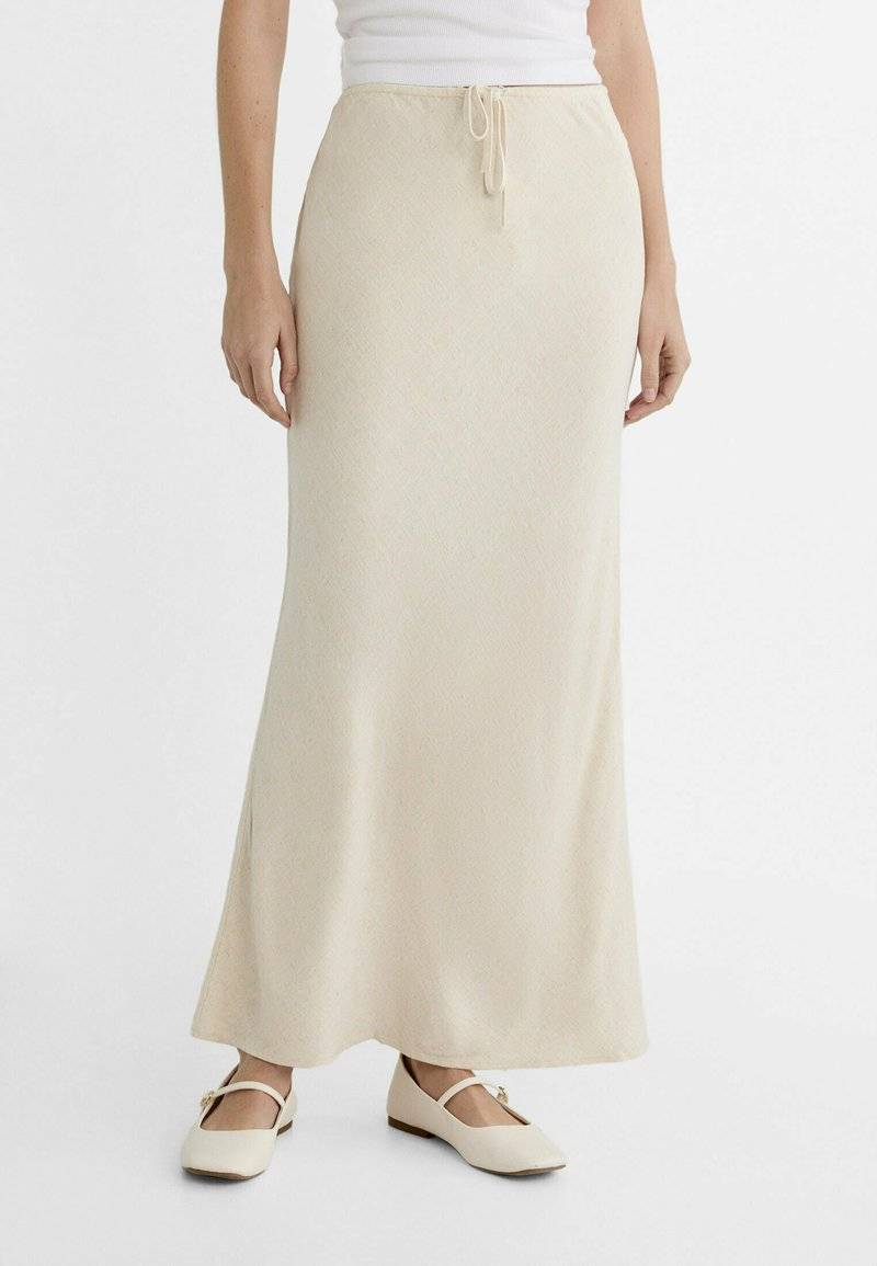 Stradivarius Stradivarius DRAWSTRING MIDI - Maxi skirt - stone Top Angebot