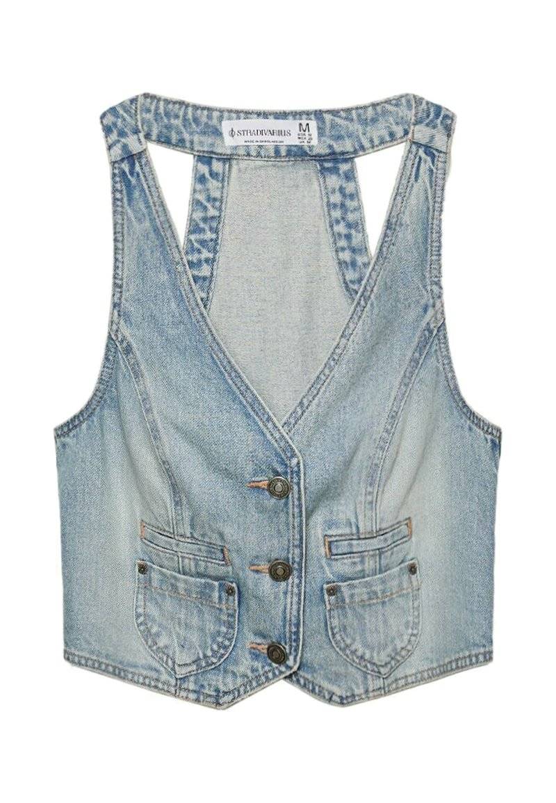 Stradivarius Stradivarius STUDDED - Waistcoat - laser denim Sonderangebote